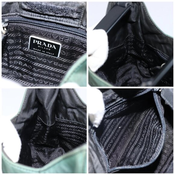 PRADA Quilted Chain Shoulder Bag Nylon plastic Green Auth - Picture 15 of 16